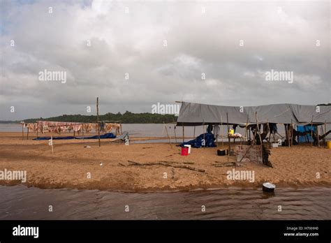 Essequibo River And Temporary Fishing Camp Rupununi Guyana Stock