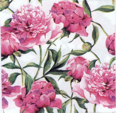 Decoupage Napkins Of Peonies Blossom Luncheon Napkins For Party