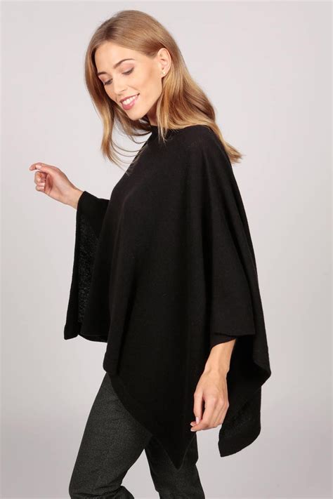 Cashmere Boat Neck Poncho In Black