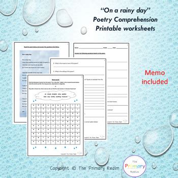 Poetry Comprehension On A Rainy Day Printable Worksheets By The Primary