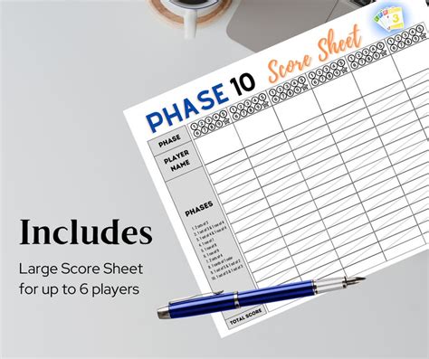 Phase 10 Score Sheet, Phase 10 PDF Card Game Score Card, Printable Score Sheet, Phase 10 Instant ...