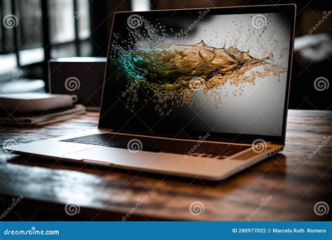 Modern Laptop Computer On Wooden Desk Generative Ai Stock Illustration