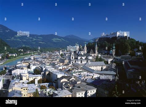 Austria City Salzburg Town View Old Town Fortress High Salt Castle