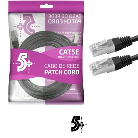 CABO DE REDE PATCH CORD CAT5E FTP BLINDADO GIGABIT 10M PRETO 5