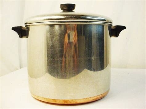 Vtg Revere Ware 8 Qt Stock Pot Lid Copper Bottom Usa Stainless Steel Rome Ny 78 Ebay