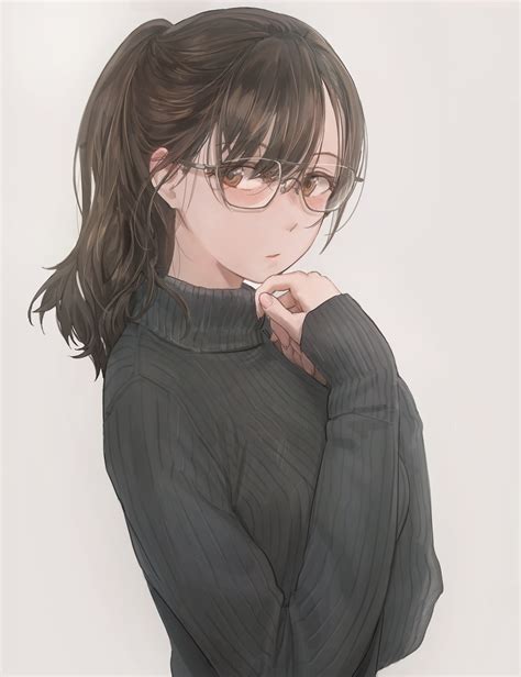 Glasses 2d Brunette Yohan1754 Sweater Digital Art Anime Girls