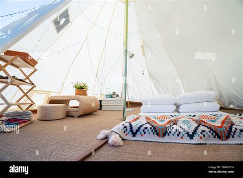 The inside of the camping tents Stock Photo - Alamy