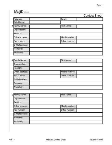 Free Printable Contact Sheet Templates Excel Word Pdf