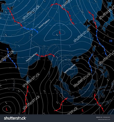 Forecast Weather Isobar Night Map Asia Stock Vector Royalty Free