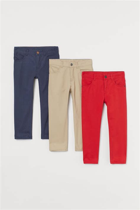 3 Pack Slim Fit Twill Pants Navy Blueredlight Beige Kids Handm Us