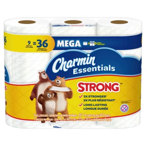 Charmin Essentials Strong Toilet Paper Tissue Mega Rolls 9 Rolls