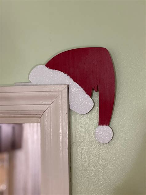 Christmas Door Topper Santa Hat Wooden Decor Wooden Holiday Door