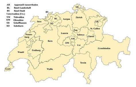 Schweiz Karte mit Regionen & Landkarten mit Provinzen