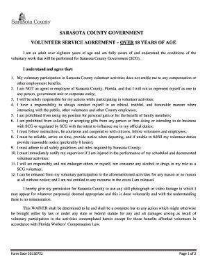 Fillable Online Scgov Volunteer Service Agreement For Adults Sarasota