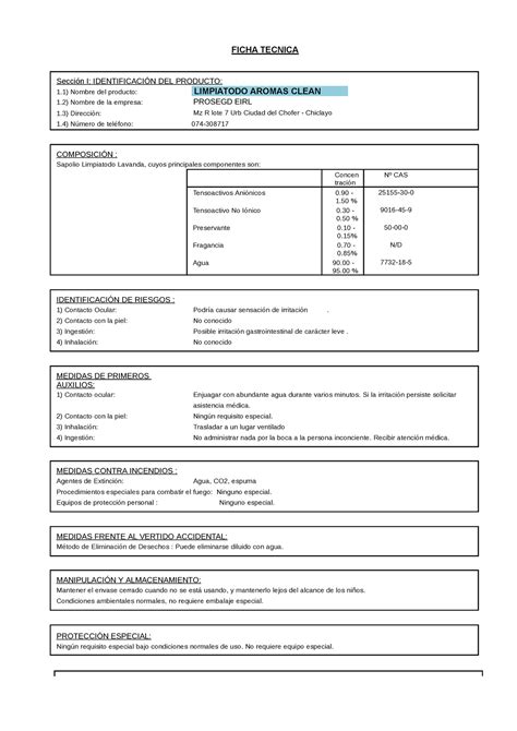 Ficha limpiatodo es ese FICHA TECNICA Sección I IDENTIFICACIÓN DEL