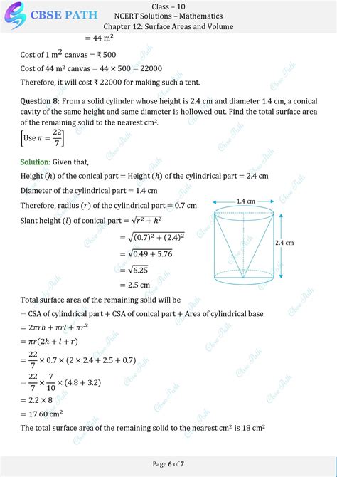 Ncert Solutions For Class Maths Exercise Surface Areas And