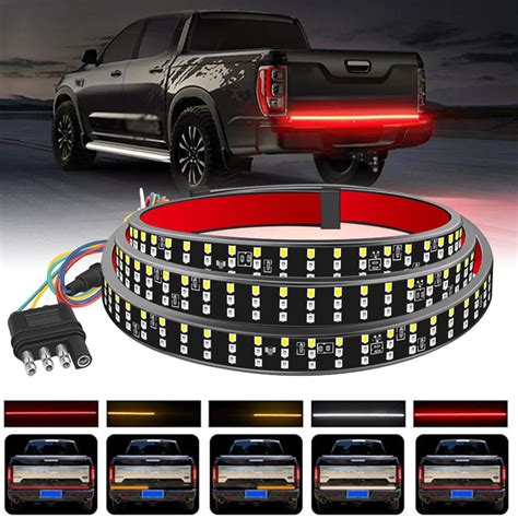 60 Inch Tailgate Light Bar LED Light Strip Amber Red White 3 Rows 12V