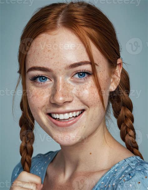 Ai Generated Redhead Woman Portrait Happy Smiling Lady With Freckles