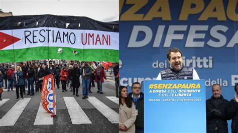 A Milano Il Corteo Pro Palestina E La Manifestazione Della Lega Per