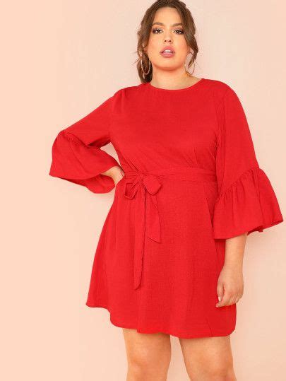 SHEIN Plus Flounce Sleeve Self Belted Dress Kleid mit gürtel Schöne