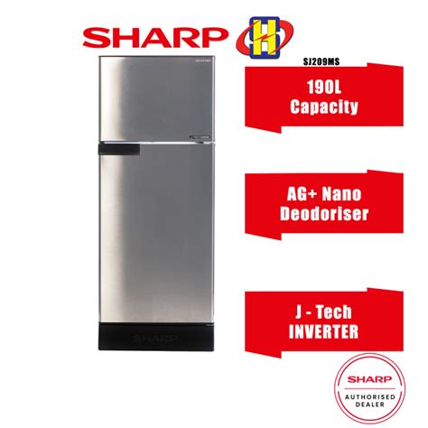 Sharp Refrigerator 190l J Tech Inverter I Huggy Series 2 Door Fridge Sj209ms Lazada