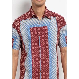 Jual Danar Hadi Batik Motif Latar Segi Cemukiran Lurus Men Shirt Red