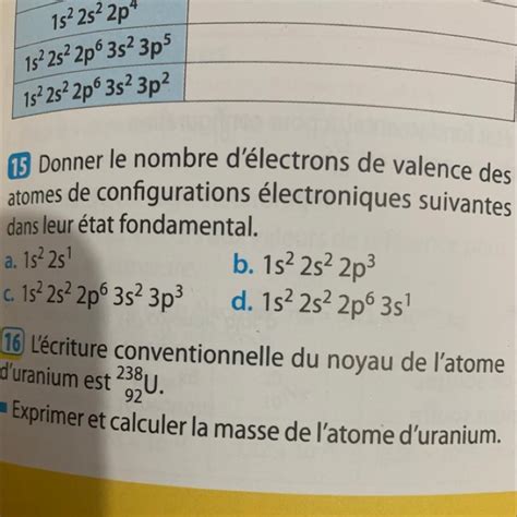 Donner Le Nombre D Lectrons De Valence Des Atomes De Configurations