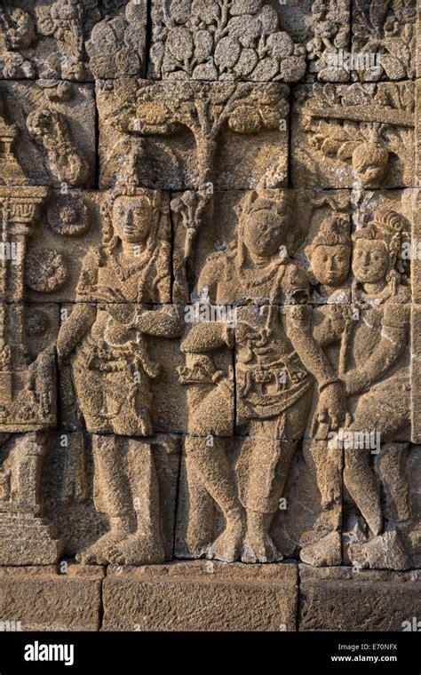 Borobudur Java Indonesia Stone Carving Showing Scenes From The