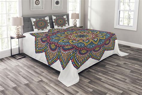 Ambesonne Mandala Quilted Bedspread Set Pcs Floral Leaves Details