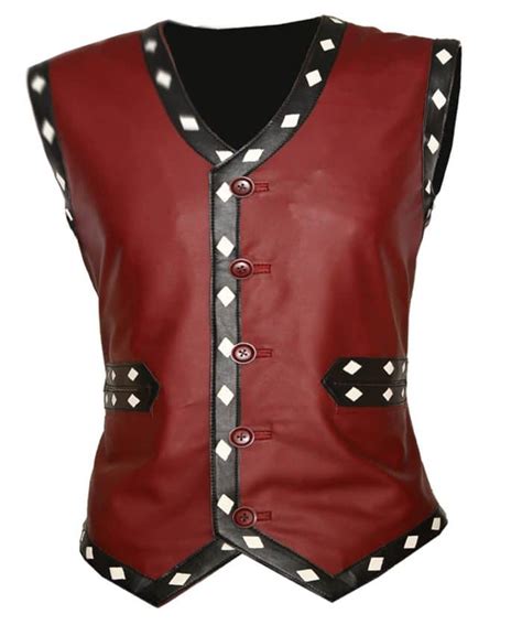 Men Maroon Leather Vest The Warriors Costume