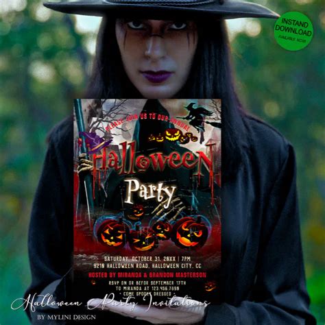 Spooky Pumpkins Witch Halloween Party Invitation Zazzle