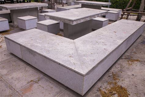 Modern Concrete Bench in the Garden Stock Image - Image of concrete ...