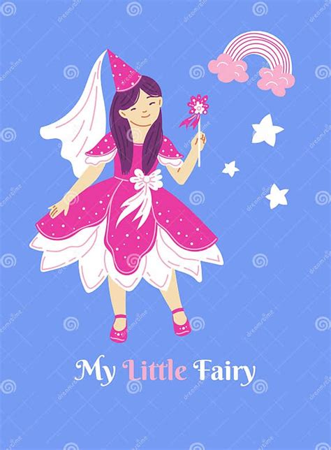 Romantic Fairy With Magic Wand Princess In Pink Dress With Conical Hat