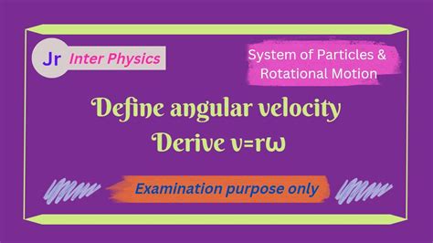 Define Angular Velocity V Rw YouTube