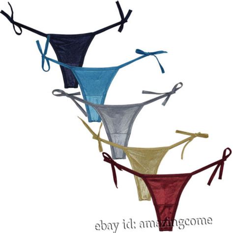 Women Shiny Tie Side Brazilian Bikini Thong Panties Sexy Charm Smooth G String Ebay