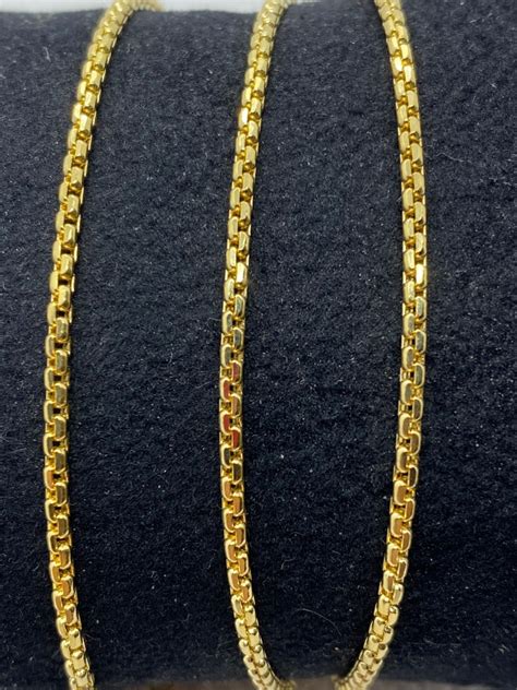 K Solid Yellow Gold Box Chain Necklace Inches Mm Etsy