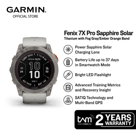 Jual Garmin Fenix 7x Pro Sapphire Solar Titanium With Fog Gray Ember Orange Band Shopee