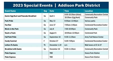 Upcoming Events – Addison Park District