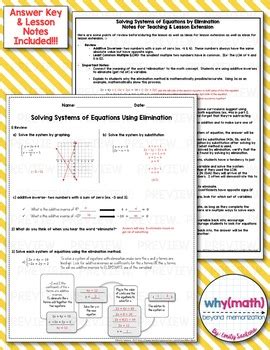 Solving Systems Of Equations Elimination Guided Notes By Why Math