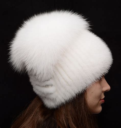 Winter Pom Pom Hat Real Fur Hat White Knit Chunky Beanie Mink Etsy