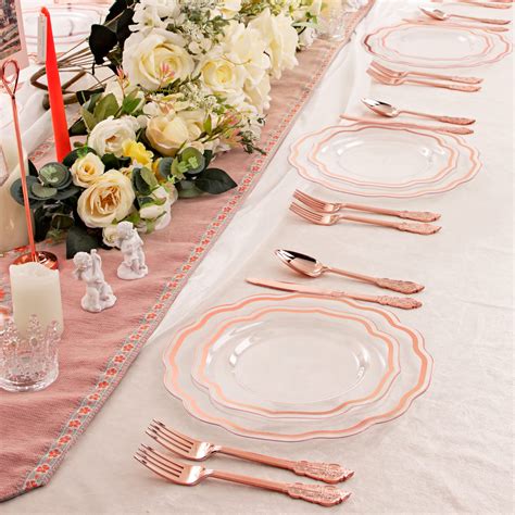 Noccur Pcs Rose Gold Plastic Plates Rose Gold Silverware Include