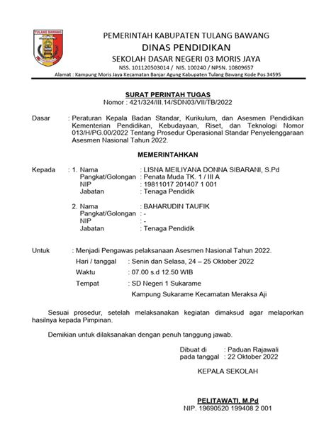 Surat Tugas Pengawas Anbk Pdf