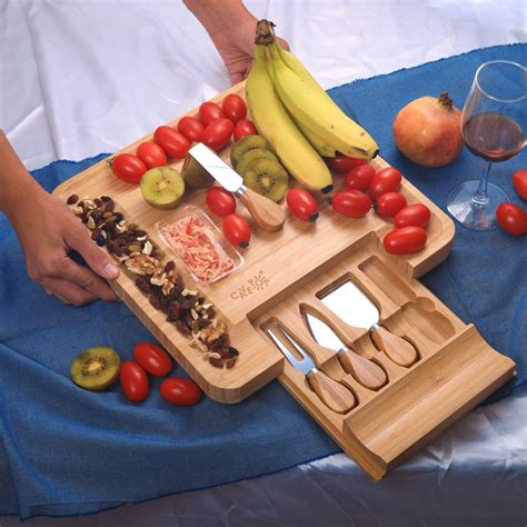 Juego de tabla cuadrada de bambú para cortar queso y cuchillos bandeja