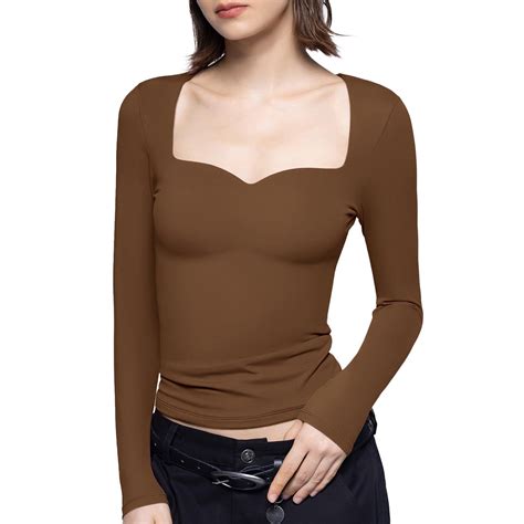 Hot Sale WEANT Women S Square Neck Long Sleeve Ribbed Slim Fitted