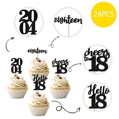 24 Pcs 18th Birthday Cupcake Toppers Hello Cheers 18 Eighteen Since