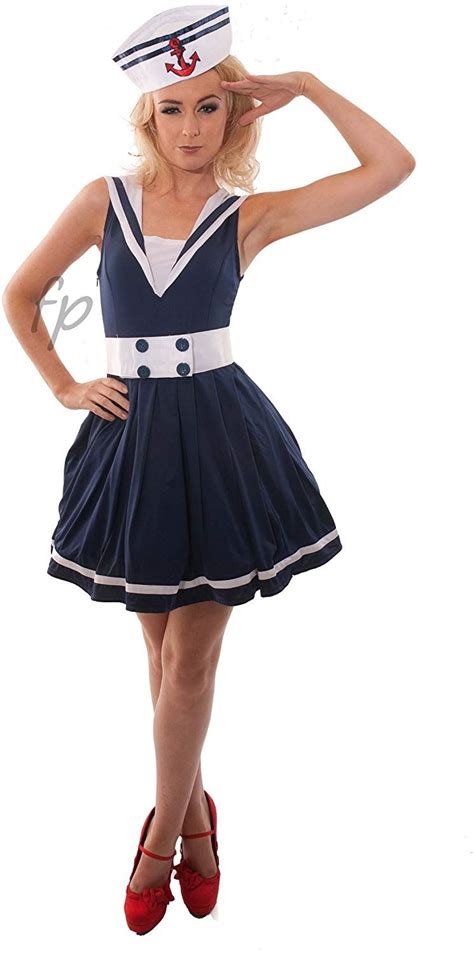 Ladies Sailor Fancy Dress Costume Navy Outfit Party Size 12 14 Amazon