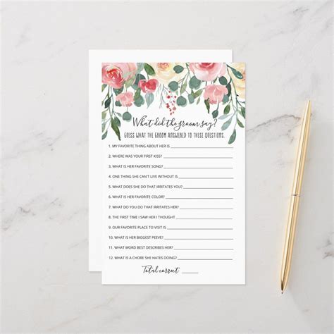 Editable What Did The Groom Say Bridal Shower Game Zazzle