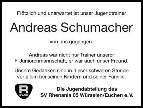 Traueranzeigen Von Andreas Schumacher Aachen Gedenkt