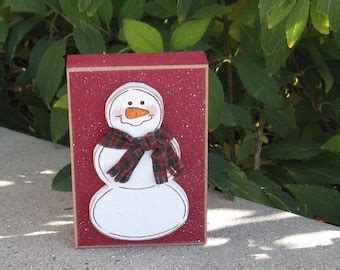 Green Snowman Block For Christmas Winter Noel Shelf Desk Etsy