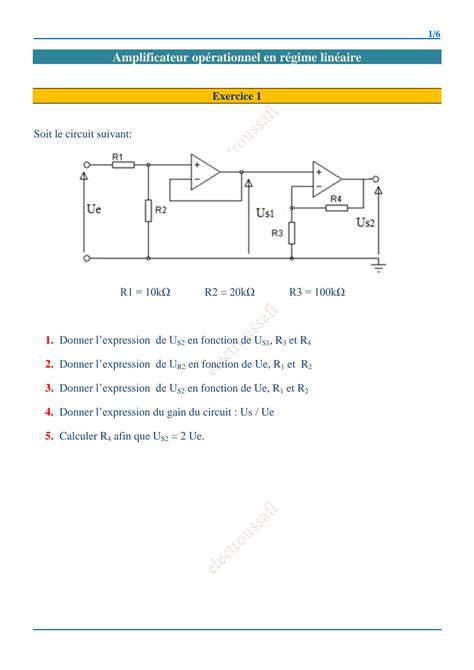 Solution Exercices Amplificateur Op Rationnel En R Gime Lin Aire